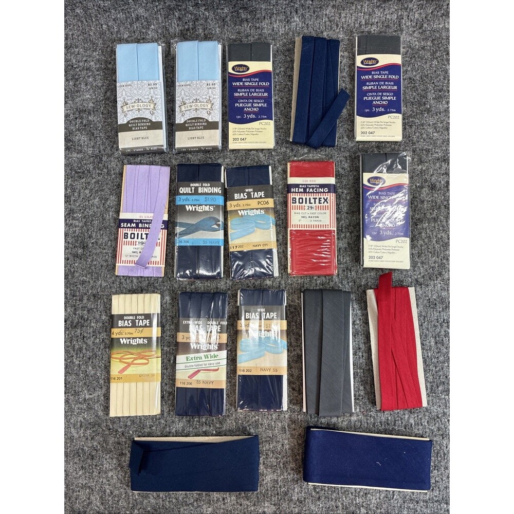 Bias Tape Lot Vtg Modern Hem Facing Quilt Binding Wrights Other Blue Purple Red